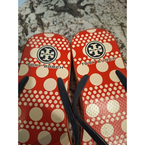 Tory Burch Women's Thandie Wedge Red Blue White Thong Flip Flop Sandals Size 10 - Picture 7 of 16